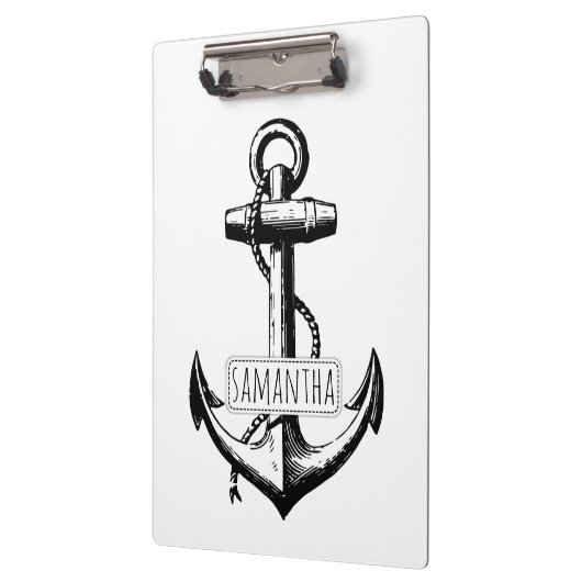 Zwart, wit  anker en naam nautisch klembord (Links)