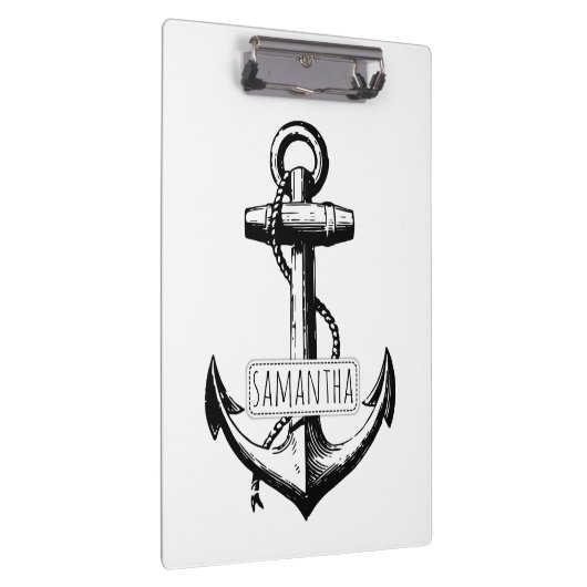 Zwart, wit  anker en naam nautisch klembord (Rechts)