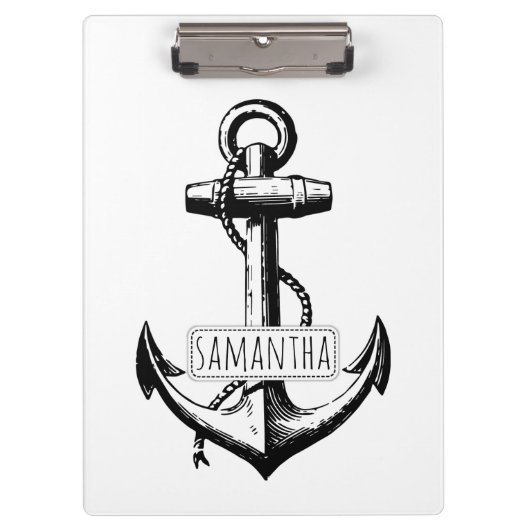 Zwart, wit  anker en naam nautisch klembord (Voorkant)