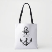 Zwart, wit  anker en naam nautisch tote bag (Voorkant)