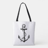 Zwart, wit  anker en naam nautisch tote bag (Achterkant)