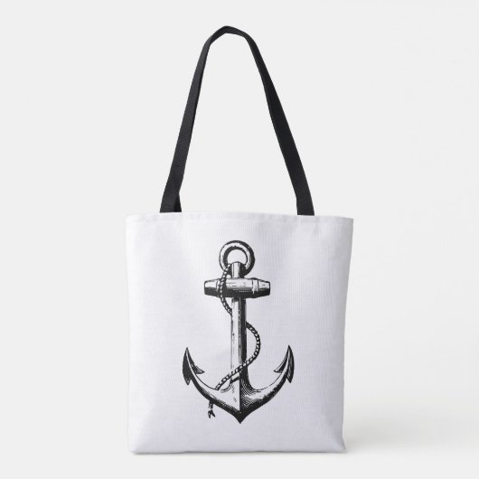 Zwart, wit  anker en naam nautisch tote bag (Achterkant)