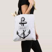 Zwart, wit  anker en naam nautisch tote bag (Dichtbij)