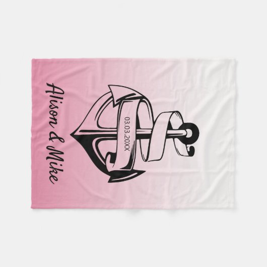 Zwart-wit anker fleece deken (Voorkant (Horizontaal))