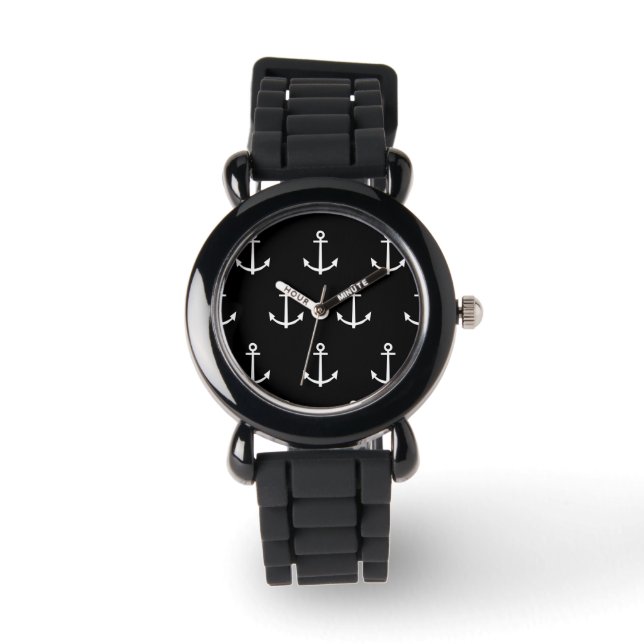 Zwart-wit anker Patroon 1 Horloge (Voorkant)
