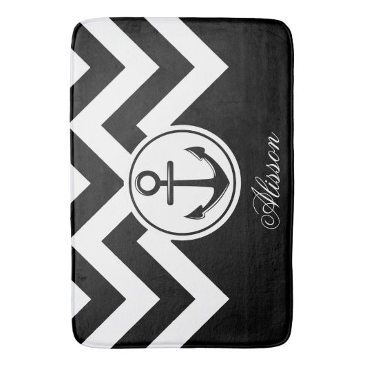 Zwart-wit anker patroon badmat (Voorkant Verticaal)