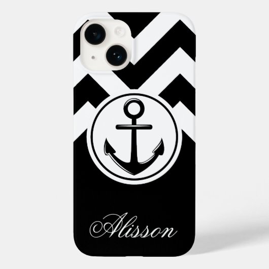 Zwart-wit anker patroon Case-Mate iPhone case (Achterkant)