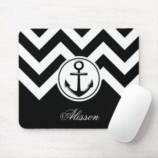 Zwart-wit anker patroon muismat (Met muis)