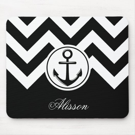 Zwart-wit anker patroon muismat (Voorkant)