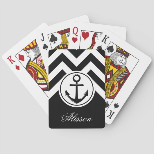 Zwart-wit anker patroon pokerkaarten (Achterkant)