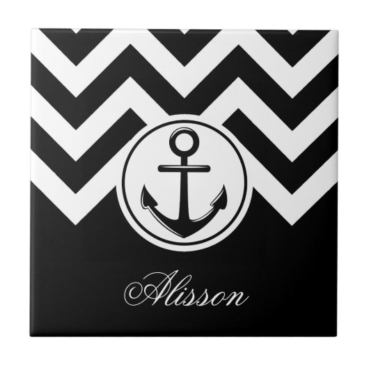 Zwart-wit anker patroon tegeltje (Voorkant)