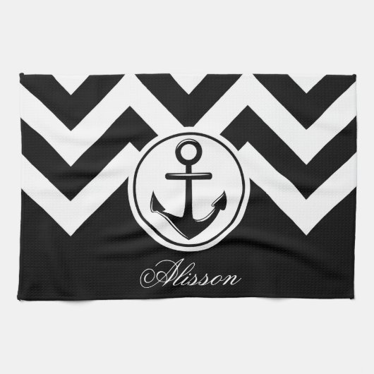 Zwart-wit anker patroon theedoek (Horizontaal)