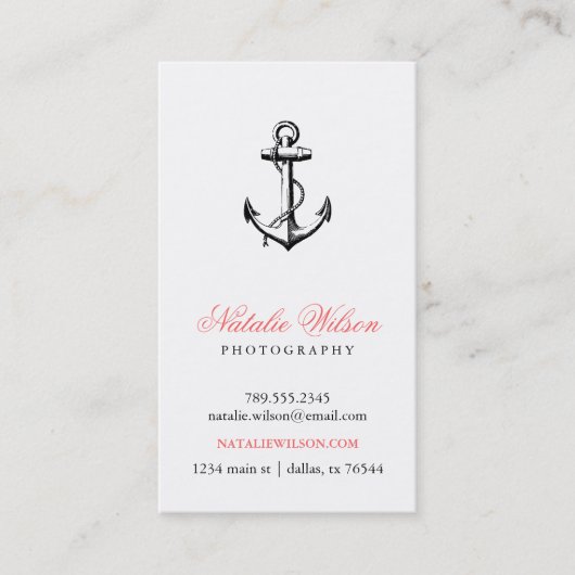 Zwart-wit  anker verticaal visitekaartje (Voorkant)