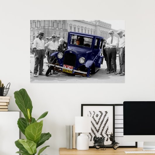  zwart-wit Antiek autowrak Poster (Thuiskantoor)