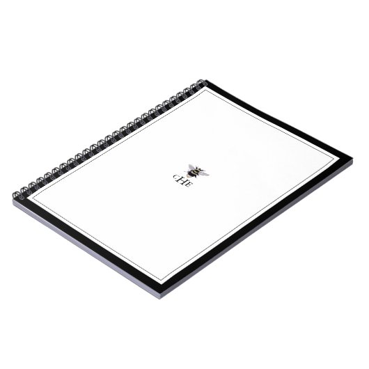  zwart-wit Antiek bijenmonogram Notitieboek (Linkerzijde)