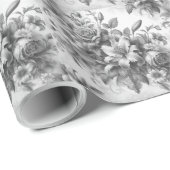 Zwart & Wit Antiek Bloemen Perfectie Cadeaupapier (Rol Hoek)
