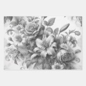 Zwart & Wit Antiek Bloemen Perfectie Inpakpapier Vel (Voorkant)