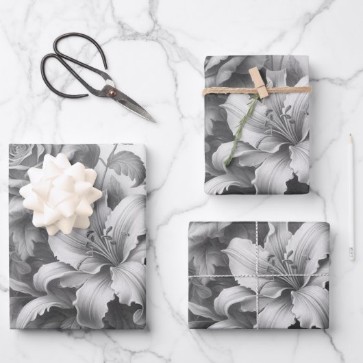 Zwart & Wit Antiek Bloemen Perfectie Inpakpapier Vel (Voorkant)