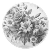 Zwart & Wit Antiek Bloemen Perfectie Keramische Knop (Voorkant)