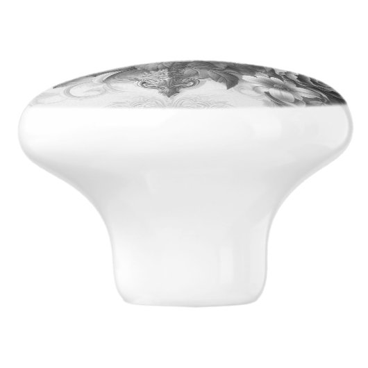 Zwart & Wit Antiek Bloemen Perfectie Keramische Knop (Zijkant)