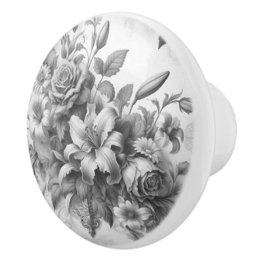 Zwart & Wit Antiek Bloemen Perfectie Keramische Knop (Rechts)