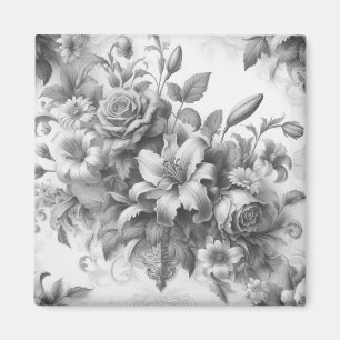 Zwart & Wit Antiek Bloemen Perfectie Magneet