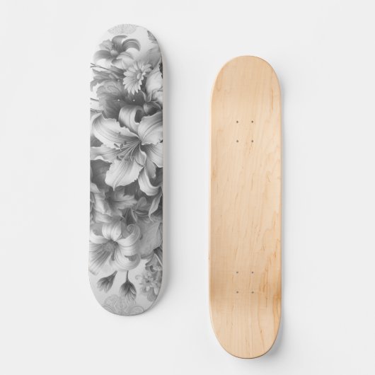 Zwart & Wit Antiek Bloemen Perfectie Persoonlijk Skateboard (Voorkant)