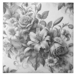 Zwart & Wit Antiek Bloemen Perfectie Tegeltje