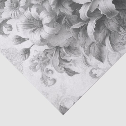 Zwart & Wit Antiek Bloemen Perfectie Tissuepapier (Detail)