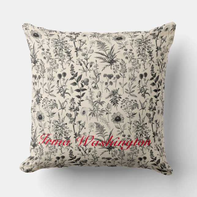 Zwart Wit antiek oud botanisch 3 Kussen (Voorkant)