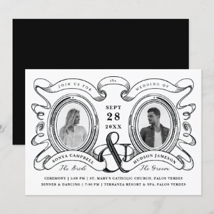 Zwart-wit antieke cameo fotohuwelijk kaart