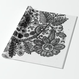 ZWART-WIT ANTIEKE KANTEN PATROON Cadeaupapier