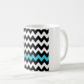 Zwart, wit & aqua chevron – helder accent zigzag koffiemok (Voorkant rechts)