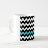 Zwart, wit & aqua chevron – helder accent zigzag koffiemok (Voorkant links)