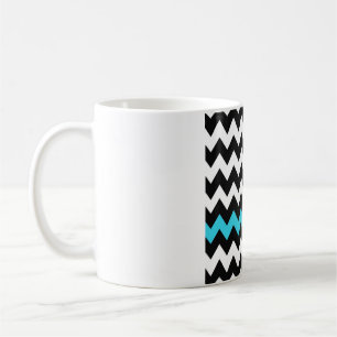 Zwart, wit & aqua chevron – helder accent zigzag koffiemok