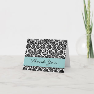 Zwart Wit Aqua lowery Damask Dank je V212 Bedankkaart