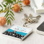 Zwart, Wit, Aqua Sneeuwvlok Dank u Sleutelhanger (Zijkant)