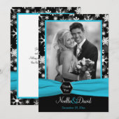 Zwart, Wit Aqua Sneeuwvlokken Bedankkaart - Plat Kaart (Voorkant / Achterkant)