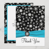 Zwart, Wit, Aqua Sneeuwvlokken Dankkaart-Flat Kaart (Voorkant / Achterkant)