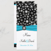 Zwart, Wit, Aqua Sneeuwvlokken Menu Kaart (Voorkant / Achterkant)