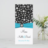 Zwart, Wit, Aqua Sneeuwvlokken Menu Kaart (Staand voorkant)
