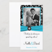 Zwart, Wit, Aqua Sneeuwvlokken Trouwfotokaart Bedankkaart (Voorkant / Achterkant)