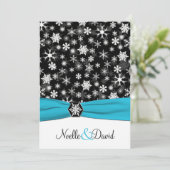 Zwart, Wit, Aqua Sneeuwvlokken Uitnodiging voor br (Staand voorkant)