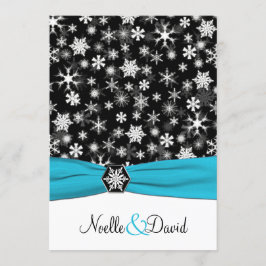 Zwart, Wit, Aqua Sneeuwvlokken Uitnodiging voor br
