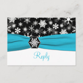 Zwart, Wit, Aqua Sneeuwvlokken Wedding Reply Kaart