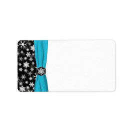 Zwart, wit, Aqua Snowflakes Blank Adres Etiket