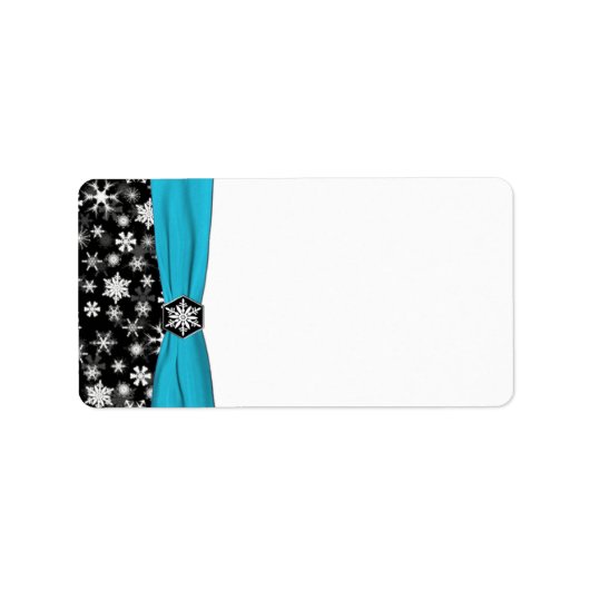 Zwart, wit, Aqua Snowflakes Blank Adres Etiket (Voorkant)