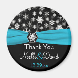 Zwart, wit, Aqua Snowflakes Weddenschap voor Magne Magneet