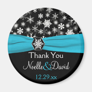 Zwart, wit, Aqua Snowflakes Weddenschap voor Magne Magneet
