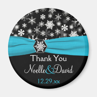 Zwart, wit, Aqua Snowflakes Weddenschap voor Magne Magneet